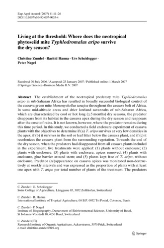 Living at the threshold: where does the neotropical phytoseiid mite Typhlodromalus aripo survive the dry season?