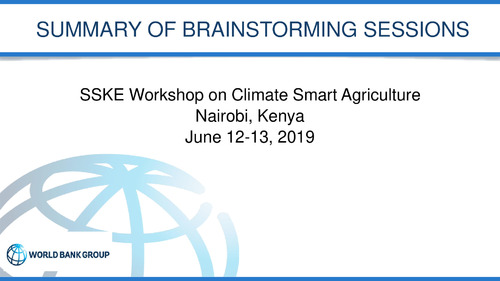 SUMMARY OF BRAINSTORMING SESSIONS- SSKE Workshop on Climate Smart Agriculture Nairobi, Kenya