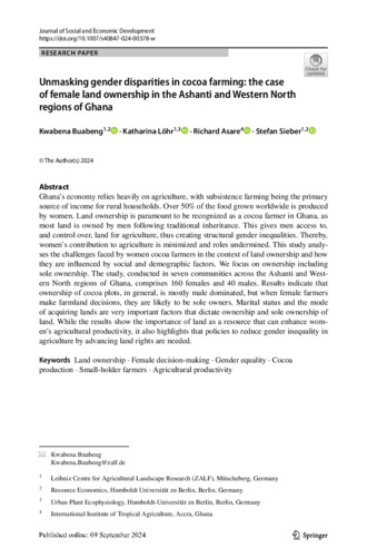 Unmasking gender disparities in cocoa farming: the case of female land ownership in the Ashanti and western north regions of Ghana