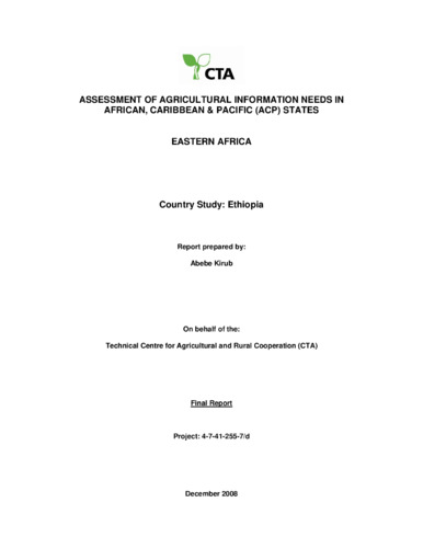 Assessment of Agricultural information needs in African, Caribbean & Pacific (ACP) States: Country Study Ethiopia