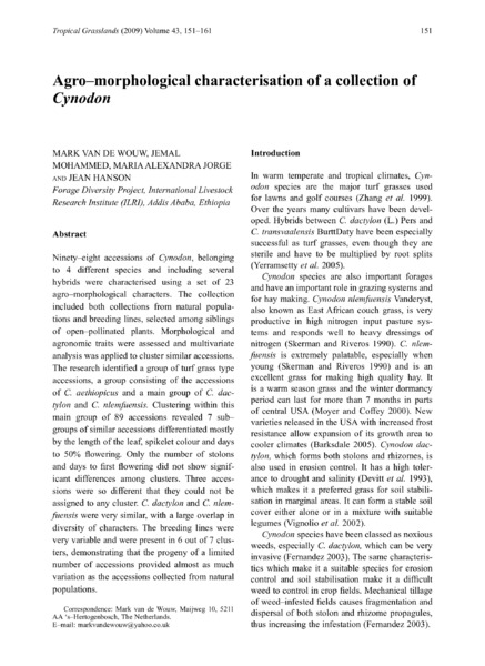 Agro-morphological characterisation of a collection of Cynodon