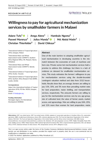 Willingness to pay for agricultural mechanization services by smallholder farmers in Malawi