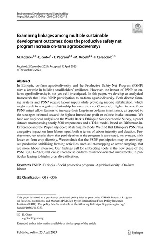 Examining linkages among multiple sustainable development outcomes: Does the productive safety net program increase on‑farm agrobiodiversity?