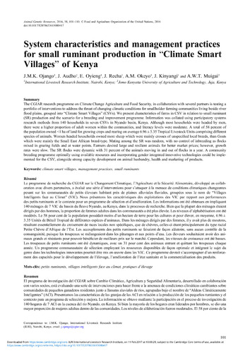 System characteristics and management practices for small ruminant production in “Climate Smart Villages” of Kenya
