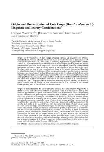 Origin and domestication of cole crops (Brassica oleracea L.): Linguistic and literary considerations