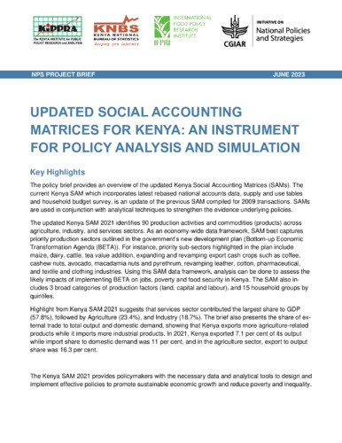 Updated social accounting matrices for Kenya: An instrument for policy analysis and simulation