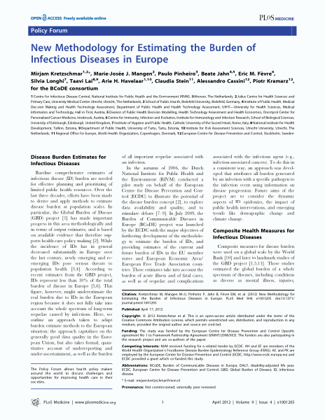 New methodology for estimating the burden of infectious diseases in Europe