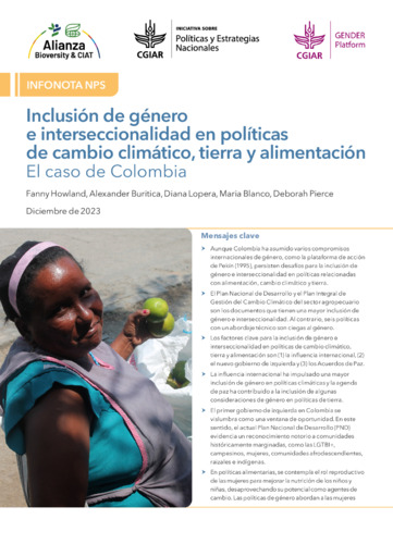 Inclusión de género e interseccionalidad en políticas de cambio climático, tierra y alimentación: El caso de Colombia