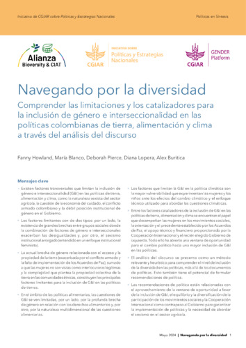 Navegando por la diversidad comprender las limitaciones y los catalizadores para la inclusión de género e interseccionalidad en las políticas colombianas de tierra, alimentación y clima a través del análisis del discurso