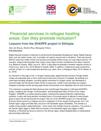 Financial services in refugee hosting areas: Can they promote inclusion? Lessons from the SHARPE project in Ethiopia