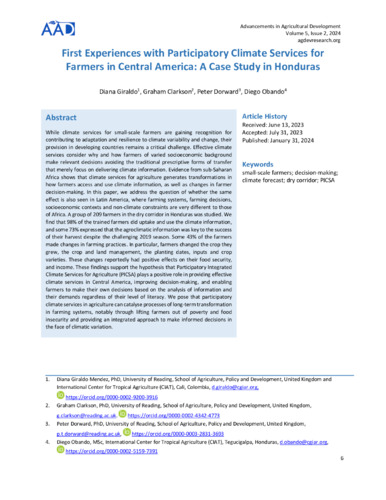 First experiences with participatory climate services for farmers in Central America: A case study in Honduras