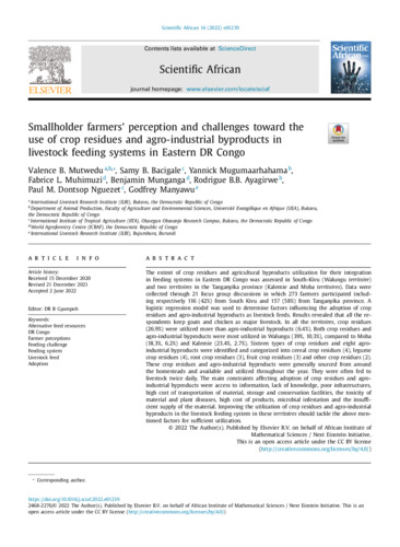 Smallholder farmers' perception and challenges toward the use of crop residues and agro-industrial byproducts in livestock feeding systems in eastern DR Congo