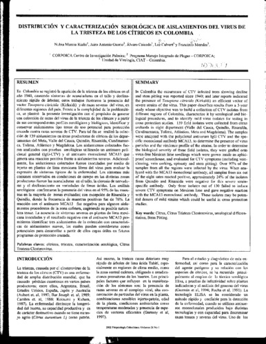 Distribución y caracterización serológica de aislamientos del virus de la tristeza de los cítricos en Colombia