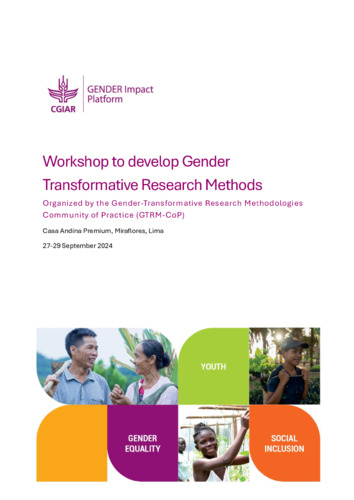 Workshop to develop gender transformative research methods