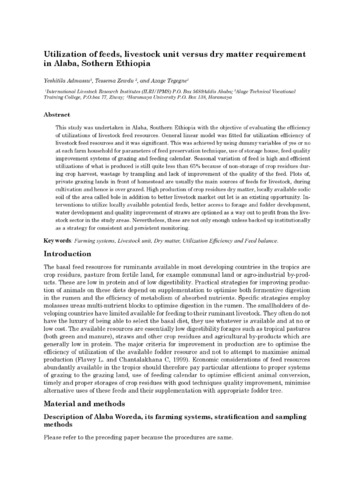 Utilization of feeds, livestock unit versus dry matter requirement in Alaba, Southern Ethiopia