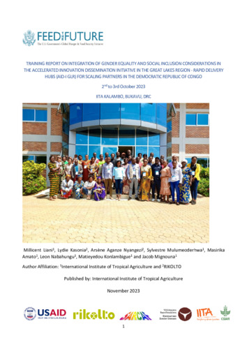 Training report on integration of gender equality and social inclusion considerations in the accelerated innovation dissemination initiative in the Great Lakes region - rapid delivery hubs (AID-I GLR) for scaling partners in the Democratic Republic of Congo