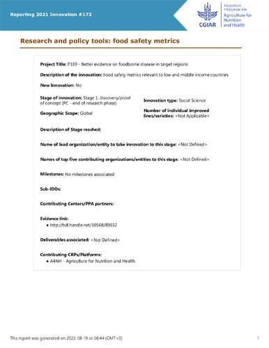 Research and policy tools: food safety metrics