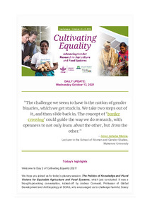Cultivating Equality: Advancing Gender Research in Agriculture and Food Systems - Daily Update, Wednesday, 13 October 2021