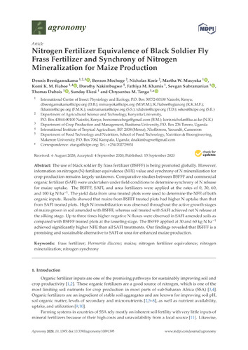 Nitrogen fertilizer equivalence of black soldier fly frass fertilizer and synchrony of nitrogen mineralization for maize production