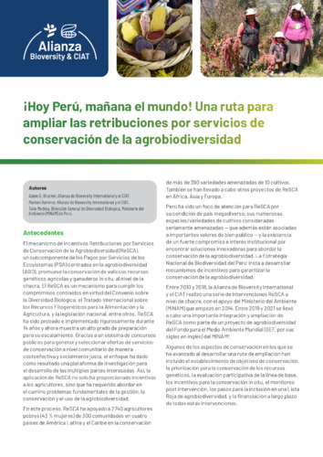 ¡Hoy Perú, mañana el mundo! Una ruta para  ampliar las retribuciones por servicios de  conservación de la agrobiodiversidad