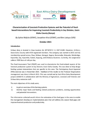 Characterization of livestock production systems and the potential of feed-based interventions for improving livestock productivity in Soy Division, Uasin Gishu County (Kenya)