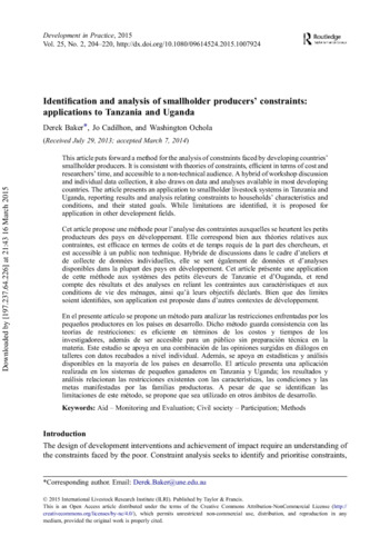 Identification and analysis of smallholder producers’ constraints: Applications to Tanzania and Uganda