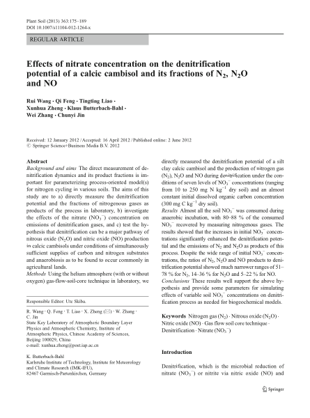 Effects of nitrate concentration on the denitrification potential of a calcic cambisol and its fractions of N2, N2O and NO