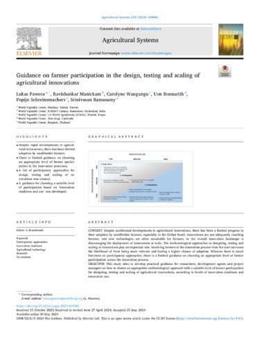 Guidance on farmer participation in the design, testing and scaling of agricultural innovations