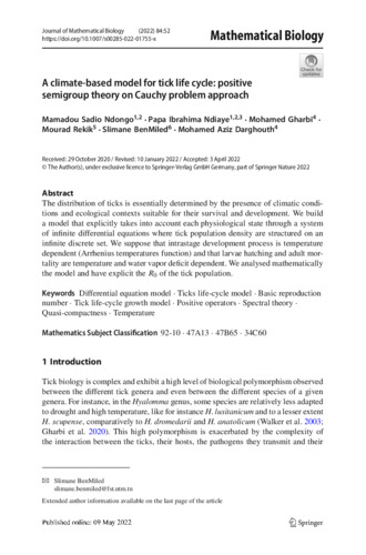 A climate-based model for tick life cycle: positive semigroup theory on Cauchy problem approach