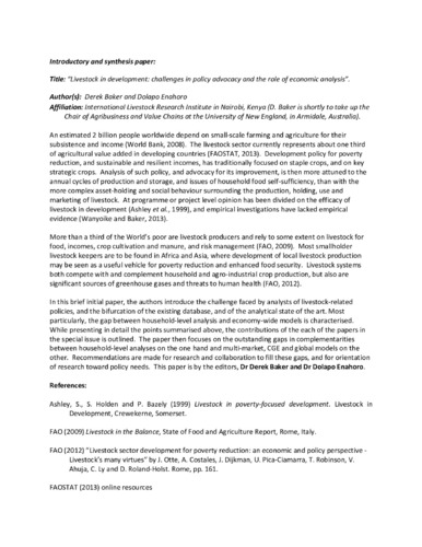 Mainstreaming livestock value chains: Bringing the research to bear on impact assessment, policy analysis and advocacy for development—Synthesis session