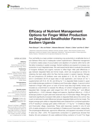 Efficacy of nutrient management options for finger millet production on degraded smallholder farms in eastern Uganda