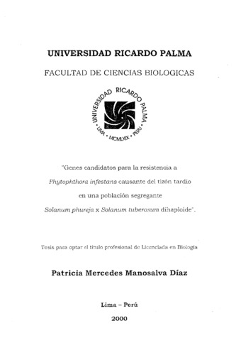 Genes candidatos para la resistencia a Phytophthora infestans causante del tizón tardío en una población segregante Solanum phureja x Solanum tuberosum dihaploide