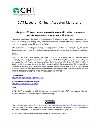 A large set of 26 new reference transcriptomes dedicated to comparative population genomics in crops and wild relatives