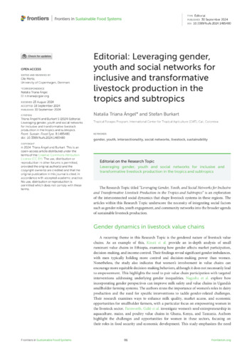 Editorial: Leveraging gender, youth and social networks for inclusive and transformative livestock production in the tropics and subtropics