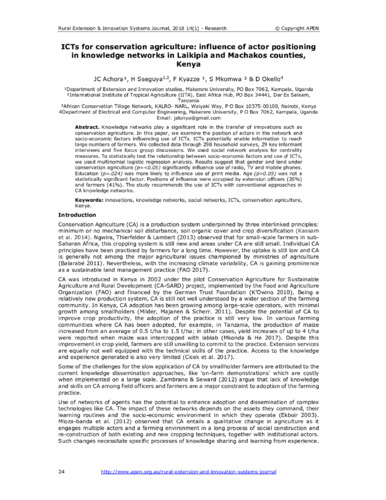 ICTs for conservation agriculture: influence of actor positioning in knowledge networks in Laikipia and Machakos counties, Kenya