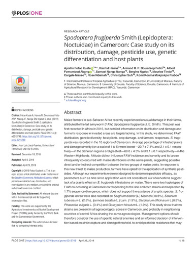 Spodoptera frugiperda Smith (Lepidoptera: Noctuidae) in Cameroon: case study on its distribution, damage, pesticide use, genetic differentiation and host plants