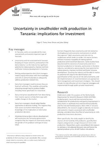 Uncertainty in smallholder milk production in Tanzania: Implications for investment