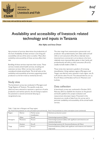 Availability and accessibility of livestock related technology and inputs in Tanzania