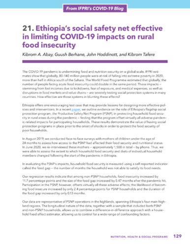 Ethiopia’s social safety net effective in limiting COVID-19 impacts on rural food insecurity