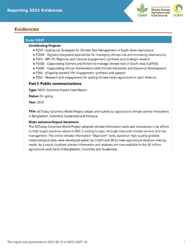 ACToday Columbia World Project adopts and scaled out agricultural climate service innovations in Bangladesh, Colombia, Guatemala and Ethiopia