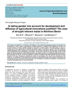Is taking gender into account for development and diffusion of agricultural innovations justified? The case of drought tolerant maize in Northern Benin