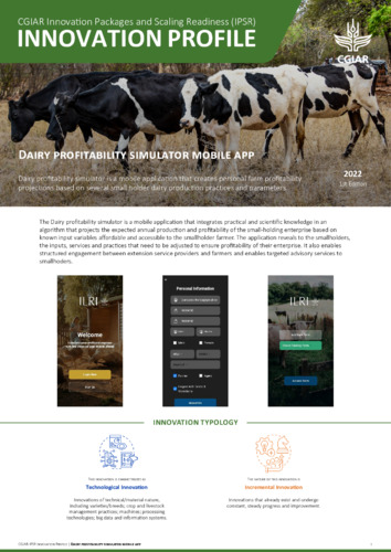 Dairy profitability simulator mobile application: IPSR Innovation Profile
