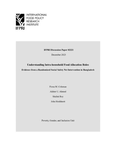 Understanding intra-household food allocation rules: Evidence from a randomized social safety net intervention in Bangladesh