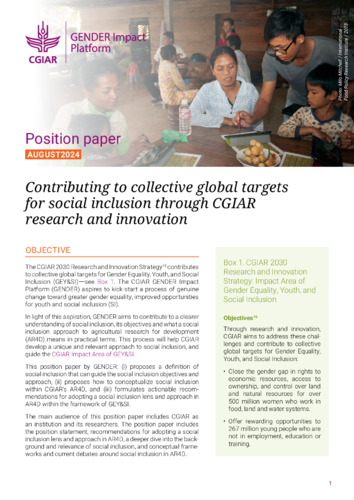 Contributing to collective global targets for social inclusion through CGIAR research and innovation