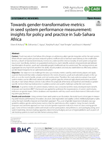 Towards gender-transformative metrics in seed system performance measurement: Insights for policy and practice in Sub-Sahara Africa