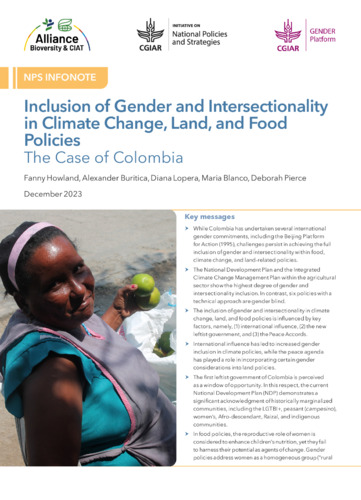Inclusion of gender and intersectionality in climate change, land, and food policies: The case of Colombia