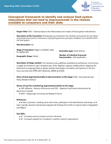 Conceptual framework to identify and analyze food system innovations that can lead to improvements in the choices available to consumers and their diets