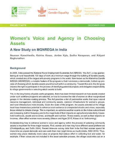 Women's voice and agency in choosing assets: A new study on MGNREGA in India