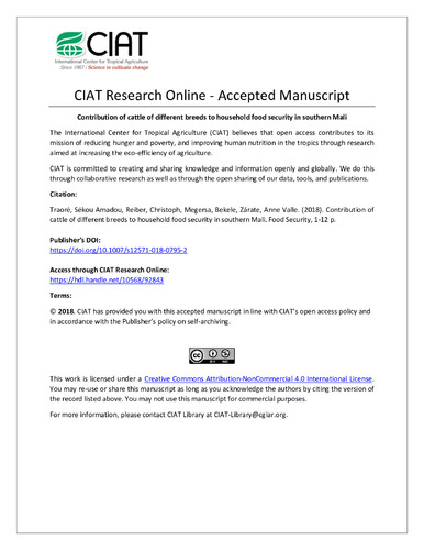 Contribution of cattle of different breeds to household food security in southern Mali