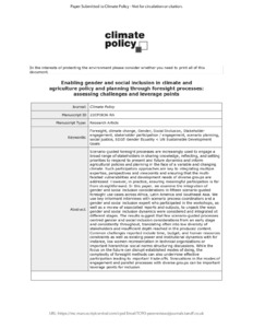 Enabling gender and social inclusion in climate and agriculture policy and planning through foresight processes: assessing challenges and leverage points